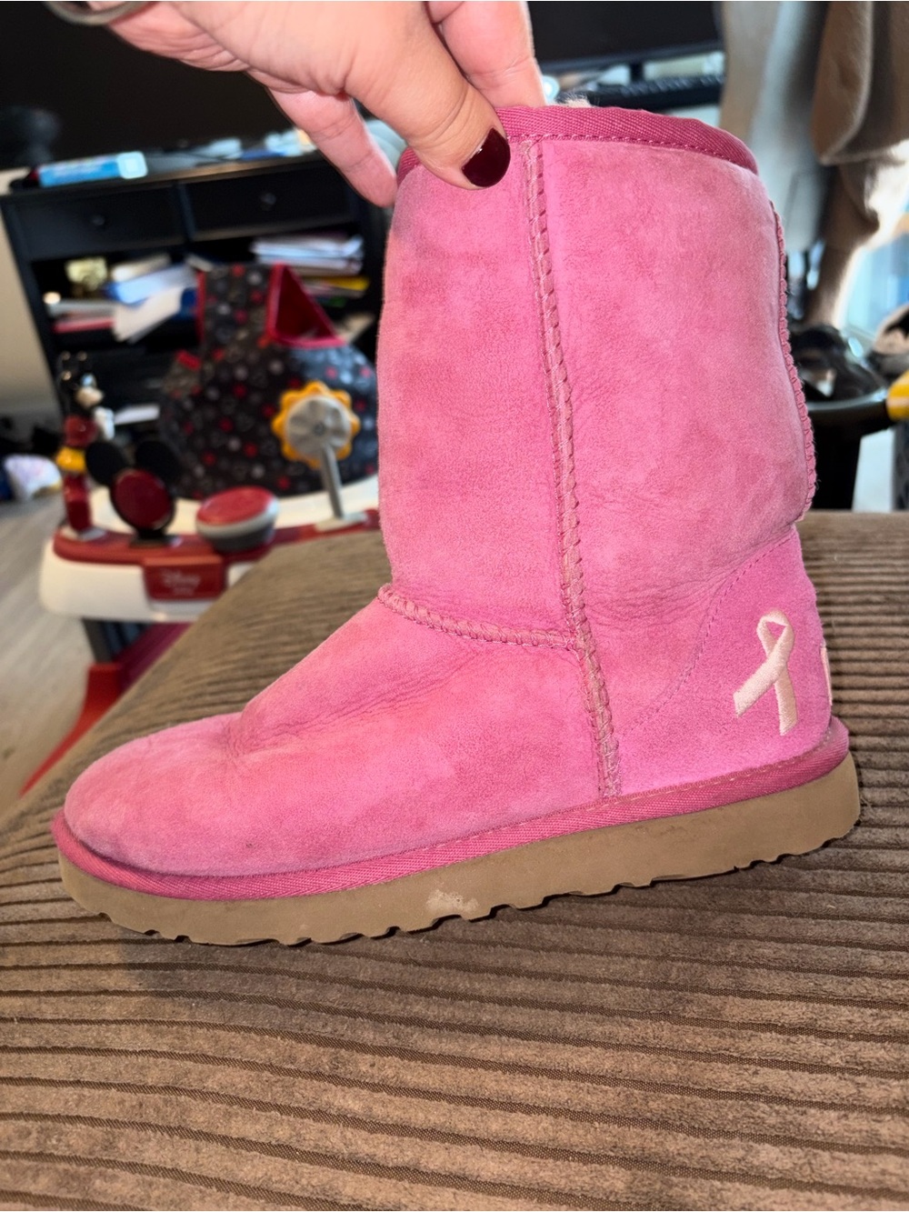 UGG Pink SuClassic Boot with Ribbon Detail (Breast Cancer Awareness)